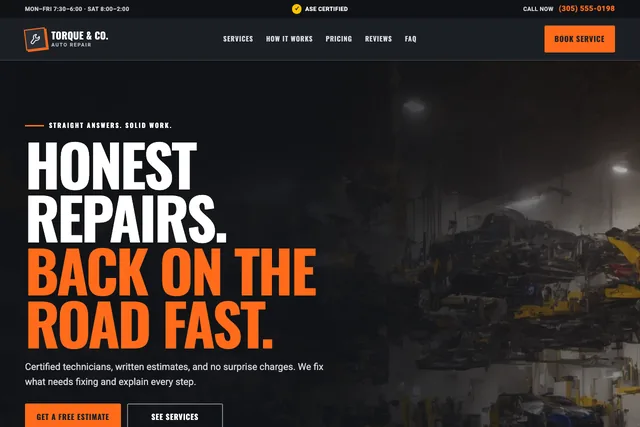 Auto repair website template preview