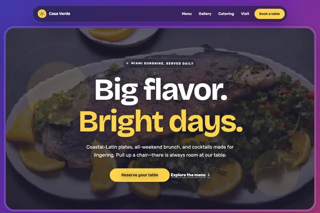 Restaurant and cafe website template preview