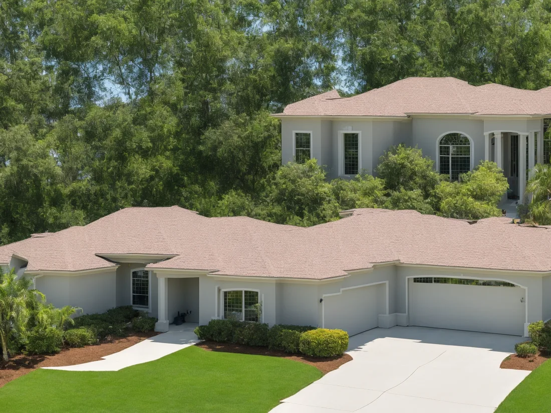 Completed charcoal shingle roof on a newly finished single-story home