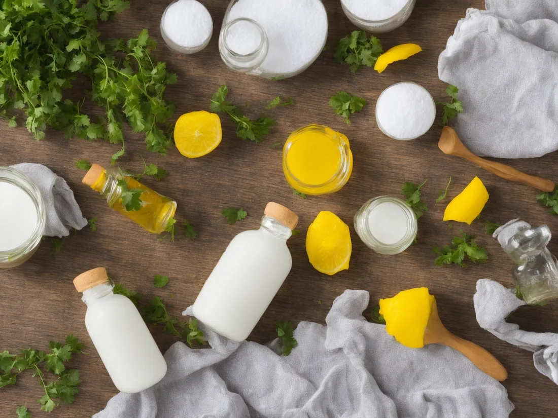 Sparkling kitchen counter cleaned with plant-based home products